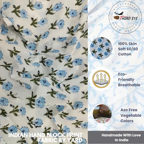 100% Cotton Fabric by the Yard, Hand Block Print Fabric for Sewing RB-182 - color: Rb-182 White, size: 5 Yard pre cut