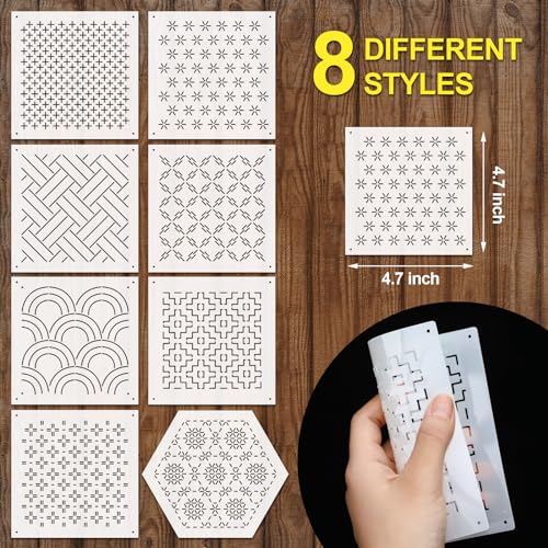 Yousoontic 8 Pcs Plastic Sashiko Stencil Sashiko Template, Traditional - style: Traditional Style