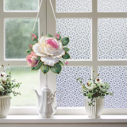 ZeeLionArt Hanging Diamonds Art kit for Adult,Roses Pendant Diamonds Painting Art Kit,7.8x7.5inch Acrylic Diamonds Painting Board Kit Ornament, Special Crystal Diamond Hanging Ornament - color: DP02624