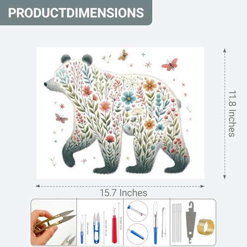 HKLIOPU Stamped Cross Stitch Kits - Animal Floral Embroidery Starter Kit for Adult Beginners, 11CT Needlepoint Cross-Stitch Patterns Dimensions Kit Arts and Crafts 12x16 inch - color: LZ066