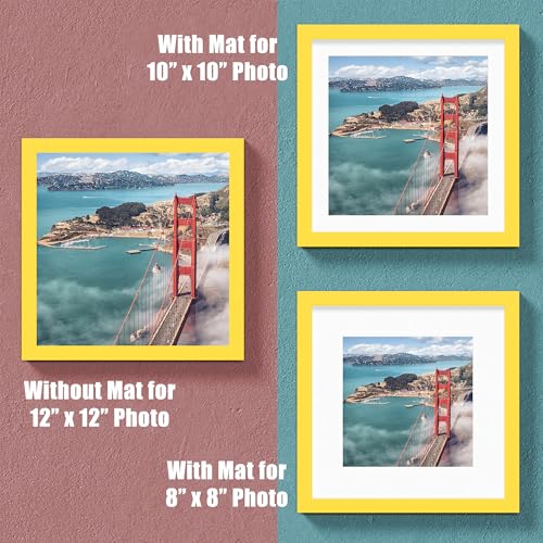 12x12 Wood Picture Frames for Wall Hanging or Tabletop,Diamond Painting Frame Baby Scan Picture Frames with 2 Mats Display 8x8 or 10x10 for Family Walls Decoration,Anniversary,Wedding,Christmas(Yellow) - color: Yellow, size: 12x12 inch
