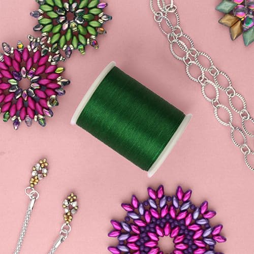 Nozue Sonoko Beading Thread – 100% Nylon Japanese Sewing Thread for Jewelry Making, Green Color, 78dtex, Ultra Fine, 100m (110 yds) - color: Green