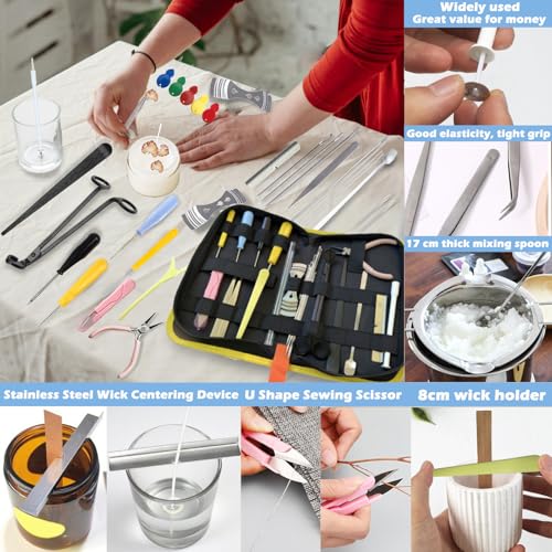 DIY Candle Making Supplies with Organizer Bag Mold Hook&Eye Punch Needle,Big Hole Long Needle Awl for Candle Making,Wick Trimmer& Dipper,Candle Tool Inserting Wick for Beginner - color: 31-pcs
