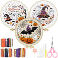 TINDTOP Halloween Embroidery Kit for Adult, 3 Pack Embroidery DIY Starter Kit, with Stamped Patterns, Hoop, Tools, Colorful Threads with Needles, Instructions - color: Halloween C