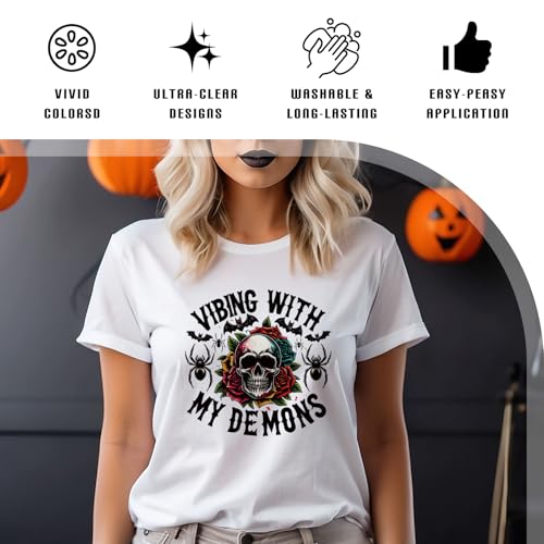 Dazoratix Halloween Iron on Transfers - 24 Sheets Ghost DTF Ready to Press Heat Patches Vinyl Designs Horror Stickers Decals for T Shirts Clothes Hoodies Pillow Bag Hat DIY Crafts Appliques Decoration - style: Halloween Ghost