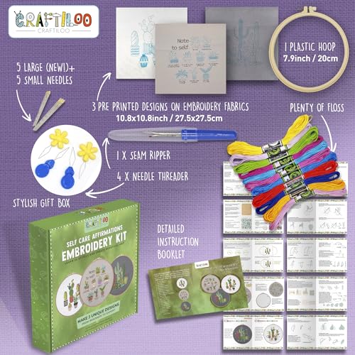 Cactus Embroidery Kits for Adults - Stamped Beginner Hand Embroidery - color: Note To Self