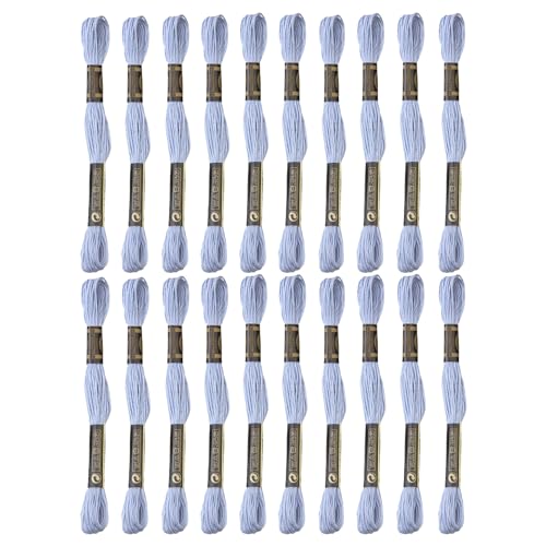 24 Skeins Embroidery Cotton Floss is 100% Egyptian Long Fiber Cotton of 8.75yds Each Cotton Cross Stitch Thread for Hand Embroidery DIY Creation and Friendship Bracelet String. (24, Light Blue) - color: Light Blue