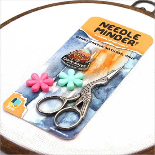 Awesome Pattern Studio Needle Minder Set - Grand Canyon National Park Magnetic Needle Minder + 2 Needle Threaders + Crane Scissors. Enamel Pin for Cross Stitch, Embroidery and Craft - size: Grand Canyon Classic Design - SET #2