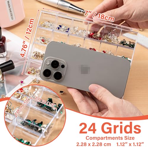 24 Grids Clear Plastic Bead Organizer Boxes with Hinged Lid & Dividers - size: 24 Grids - 2 Packs