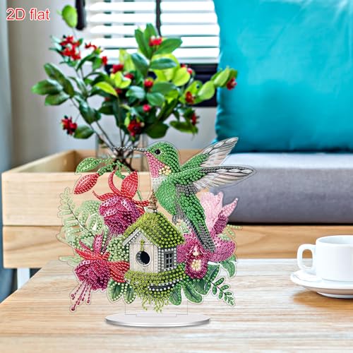 POETRYDRAW Diamond Art Ornament Desktop Kit Bird Flower, Stand Up Diamonds Painting Ornament for Adults, 5D DIY Special Diamond Gem Craft Tabletop Placement Board Kit - color: Bird Flower