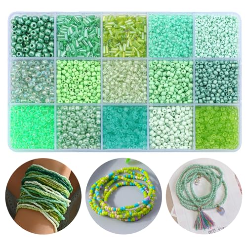 15 Color Glass Seed Tube Bugle Beads Bracelet Jewelry Making Kit,Green - color: light green