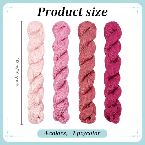 FREEBLOSS 4 Pcs Sashiko Thread Sashiko Skein 100 M*4 Colors(Purple) Cotton Embroidery Thread Japanese Quilting & Embroidery Sashiko Kit Supplies Sewing Thread - color: Pink