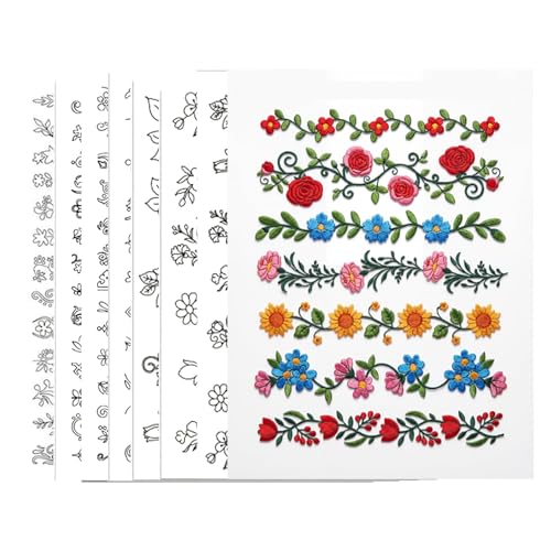 ZJO Flower Vine Embroidery Pattern Stabilizer, 8 Sheets Stick and Stitch Embroidery Paper Patterns, Wash Away Embroidery Stickers for Beginners, 8.3 x 11.7 Inches