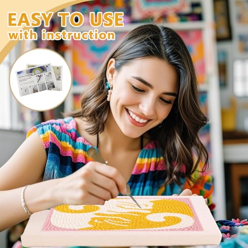 DOODLREAM Hug Cats Punch Needle Kit for Beginner, 9.4"x9.4" Cute Animal Punch Stitching Craft Set, DIY Embroidery Starter with Printed Frame, Instruction, Threader, Yarn, Pinch Needle - color: Hug Cats