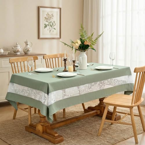 Polyester Fabric Tablecloth with Exquisite Embroidery Sheer Border-Waterproof/Wrinkle Resistant-for Dining,Indoor&Outdoor,Wedding,Holiday,Sage Green,Rectangle 60x84Inch - color: Sage Green, size: 84" x 60" (Rectangular)