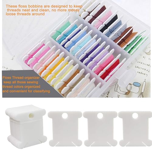 Luckkyme 230 Piece Plastic Floss Bobbins with Floss Winder for Craft DIY Embroidery Floss Organizer Cross-Stitch Thread Holder, White