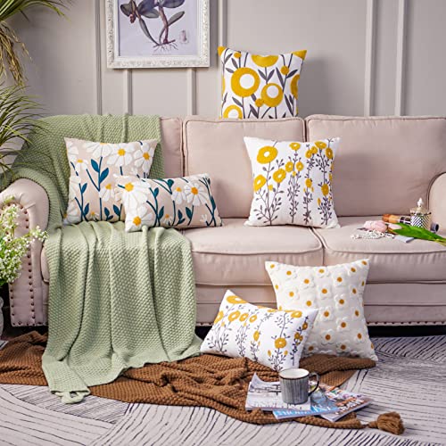 ARTMAGIC Yellow Lumbar Pillow Cover Embroidered Boho Flower Cushion Covers - color: Yellow 01, size: 20" x 12" (Pack of 1)