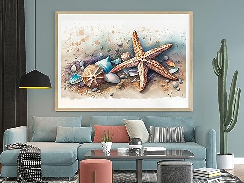 Moohue Stamped Cross Stitch Kits for Adults Skull 14CT Pre Printed Cross Stitch Kits for Beginners (Starfish and Shells 1) - color: Starfish and Shells 1