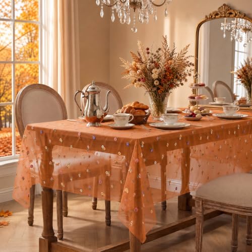 Horaldaily Fall Caramel Embroidery Tablecloth, 60×104 Inch Rectangular - color: Caramel, size: 60" x 104" (Rectangular)