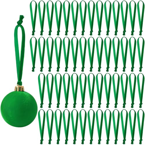 JUNEBRUSHS 120Pcs Velvet Christmas Ornament Ribbon Hangers, Hand Tied Green Velvet Ornament String Loops for Christmas Tree Decorations - color: Green