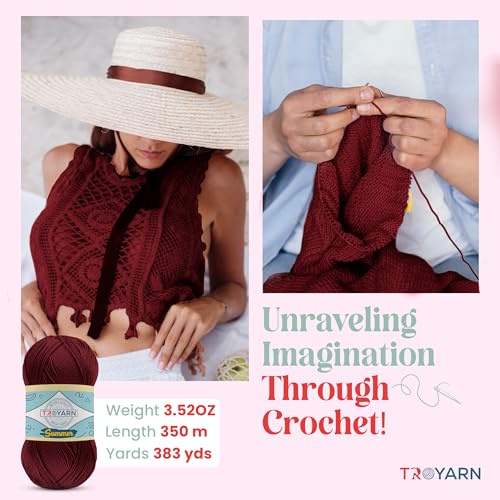 TROYARN Summer (4- Skeins Pack) Silk Effect Hand Knitting Yarn Crochet Art Lace Craft 100% Microfiber Acrylic 4x100 gr (4x383 yds) (105057 - Claret Red) - color: 105057 - Claret Red, size: 4 Skein