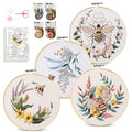 Santune 4 Pack Embroidery Kit for Beginners,Needlepoint Cross Stitch Kits for Adults,Needle Point Sets with Bee Flower Pattern Stitch Video Tutorial - color: Bee & Flower Patterns