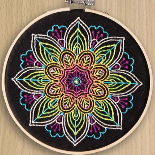 Leisure Arts Embroidery Kit 6" Neon Mandala- cross stitch kits for beginners - embroidery kit for beginners - embroidery kits for adults - embroidery kits for adults
