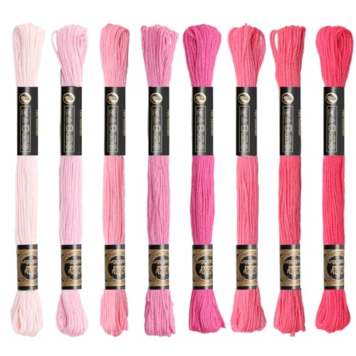 8 Skeins Cotton Embroidery Floss, 8.75yds for Hand Embroidery（Pink Mix） - color: Pink Mix