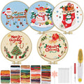 TINDTOP Christmas Embroidery Kit for Adult, 5 Pack Embroidery DIY Starter Kit, with Stamped Patterns, Hoop, Tools, Colorful Threads with Needles, Instructions - color: Christmas 5 Pack