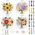 BEUNITONE 4pcs Embroidery Kit, Flower Stamped Embroidery Kits with Hoop, Thread & Needles, Colorful Bouquet Cross Stitch Kits Sewing Gifts for Adults and Beginners, DIY Craft for Relaxation - style: B-Bouquet