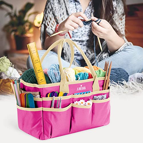 JJRING 600D Nylon Craft & Art Organizer Tote Bag With Pockets, Rose Red - color: Rose red, size: Small
