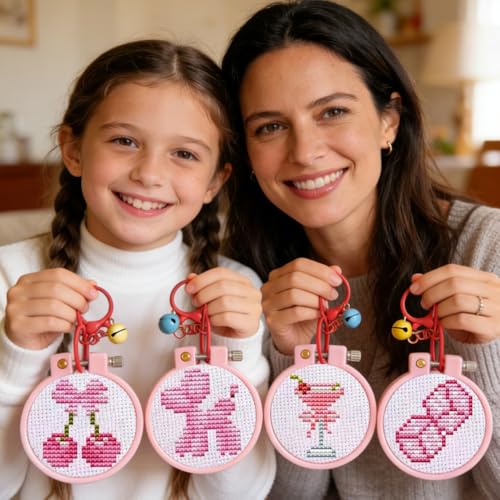 8 Pack Pink Stamped Cross Stitch Kits for Adults Beginners with Frame - color: pink