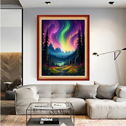 Dooxvey Cross Stitch Kit for Adult Beginners - Full Range of Stamped Kits - 11CT Cross Stitch Patterns - Northern Lights Scenery - 16x20 inch - color: Manual Arts 22