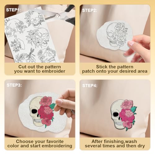 21Pcs Floral Skull Halloween Water Soluble Hand Sewing Stabilizer
