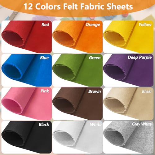 Large Stiff Felt Sheets, 1mm Felt Fabric Sheet for Crafts, 12 Rolls 8"x35"