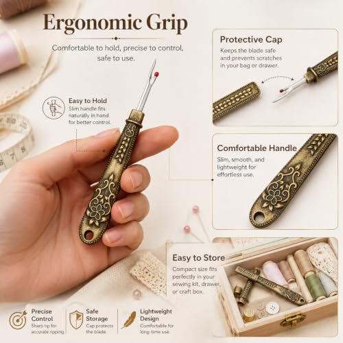 Retro Thread Cutter and Seam Ripper Tool, Sewing and Embroidery Accessory, Manual Tools, Clothing Thread Pickers