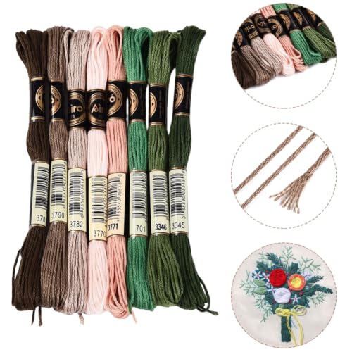 8 Skeins 70 Yards Green Embroidery Floss Thread for Hand Sewing - color: Brown Green, size: 70 Yards
