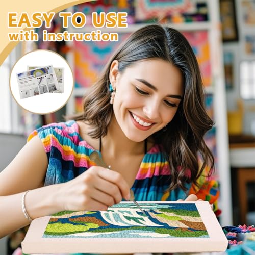 DOODLREAM Mountain Waterfall Punch Needle Kit for Beginner 9.4" x 9.4" - color: Waterfall