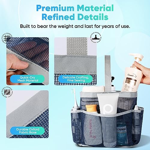 EUDELE Mesh Shower Caddy Portable for College Dorm Room Essentials,Portable Shower Caddy Dorm with 9-Pocket Large Capacity, Shower Bag for Beach, Swimming, Gym, Travel essentials, Navy Blue-Grey - color: Navy Blue-Grey