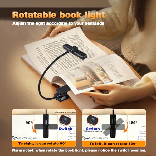 VAVOFO 24 LEDs Rotatable Book Light, Rechargeable Clip Reading Lamp, Black - color: Black
