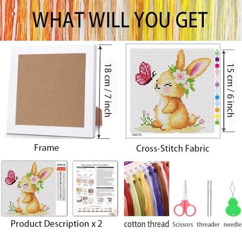 VIGEGU Rabbit Stamped Cross Stitch Kits for Adult Beginner with Frame - color: Rabbit