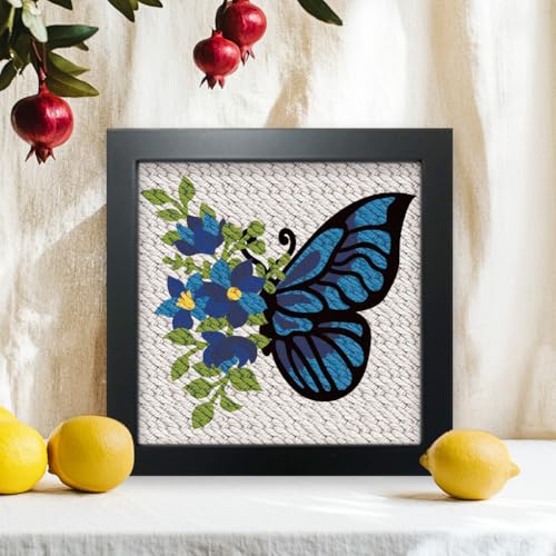 BEUNITONE 2 Sets DIY Punch Needle Kits for Beginners,Butterfly Pre-Printed Pattern,Embroidery Punch Needle Starter Kits for Adults,Includes Pre-Printed Cloth,Yarns,Hoops,Threader and Instructions - color: 05-Butterfly