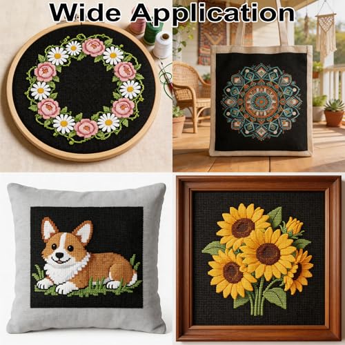 14 CT Aida Cloth for Cross Stitch,12PCS Pre-Cut Cross Stitch Fabric - color: Black