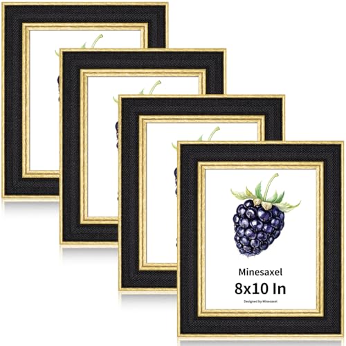 8x10 Picture Frame - Black Fabric & Vintage Gold Border HD Real Glass with Easel for Tabletop/Wall (Family Photos, Modern Decor 4 Pack) - color: Black-4pcs, size: 8x10