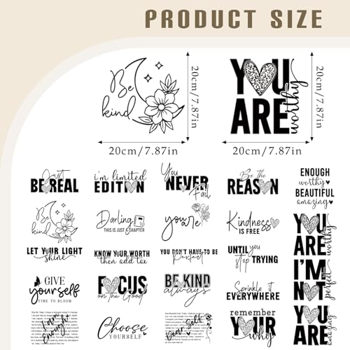Dazoratix Motivational Iron on Transfers - 24 Sheets Positive DTF Ready to Press Heat Patches Inspirational Encouraging Stickers Vinyl Designs Decals for T Shirts Clothes Hoodies Pillow Bag DIY Crafts - style: Motivational