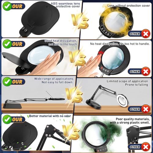 Magnifying Glass with Light and Stand,15x 3in1 Magnifying Lamp, 5 Color Stepless Dimmable,80 Led Desk&Floor Lamp with Lighted Magnifying Glass,Hands Free Magnifying Glasses for Close Work