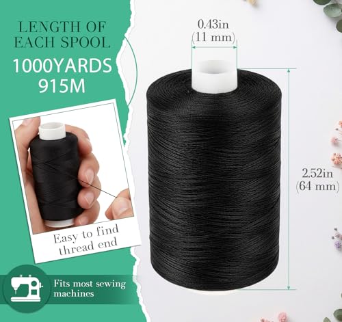 12pcs Black Sewing Thread, 1000 Yard Sewing Machine Thread - color: Black(12PCS)