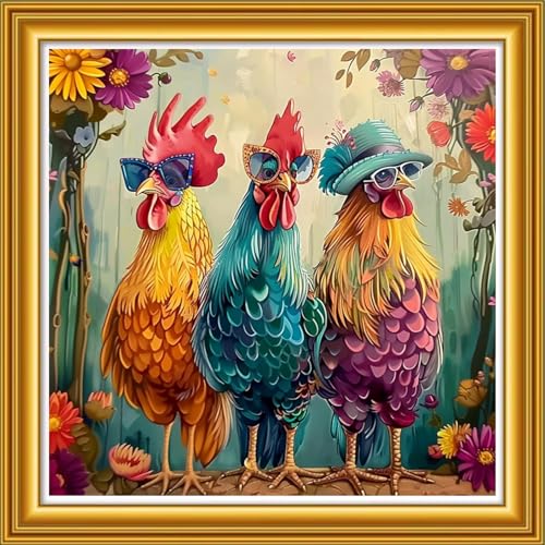 Dooxvey Counted Cross Stitch Kits for Adults 11CT Printed Cross-Stitch Patterns Cross Stitching Embroidery Kit Stamped or Counted Needlepoint Kits-Three Cool Roosters 18x18 inch - color: ColorDIY04