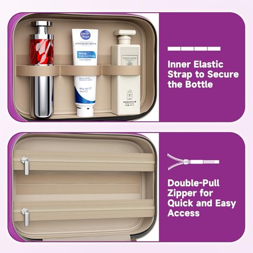Travel Toiletry Bag for Women, Hanging Makeup Organizer Clear Pockets - color: Purple, size: Medium