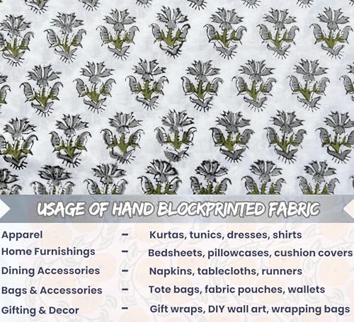 100% Cotton Fabric by the Yard, Hand Block Print Fabric for Sewing RB-101 - color: Rb-101 Grey, size: 3 Yard pre cut